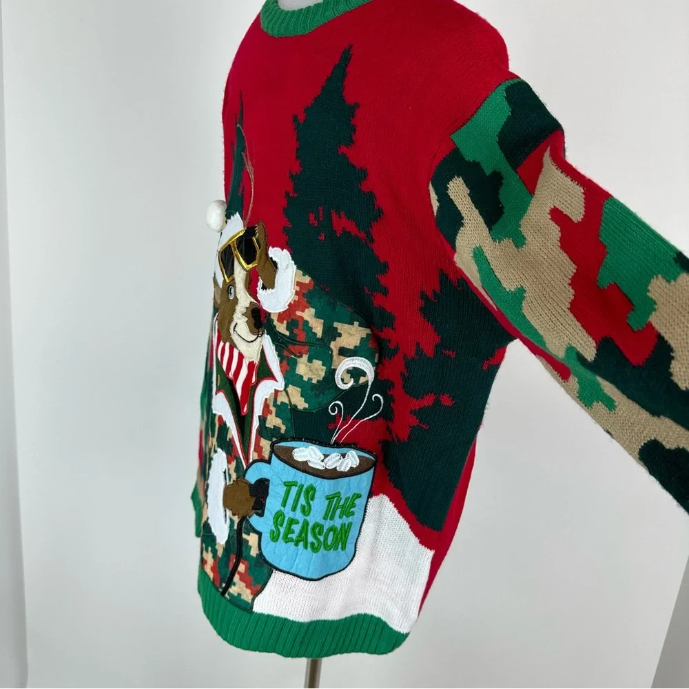 Celebrate Together Mens Camouflage Deer Ugly Christmas Sweater Size Medium